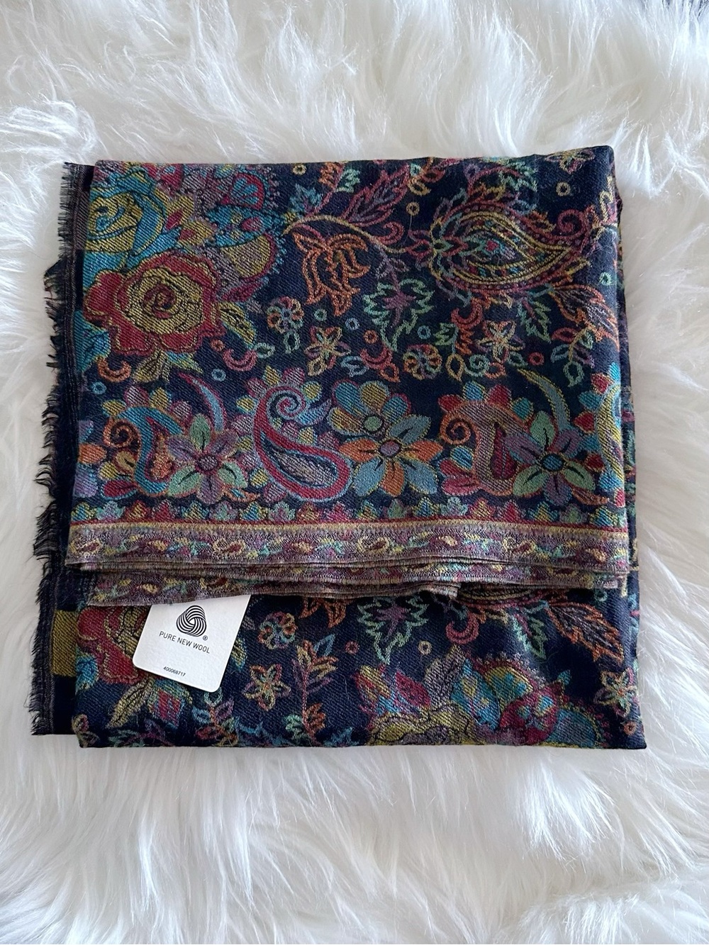 Vintage Floral Paisley Wool Scarf in Multicolor